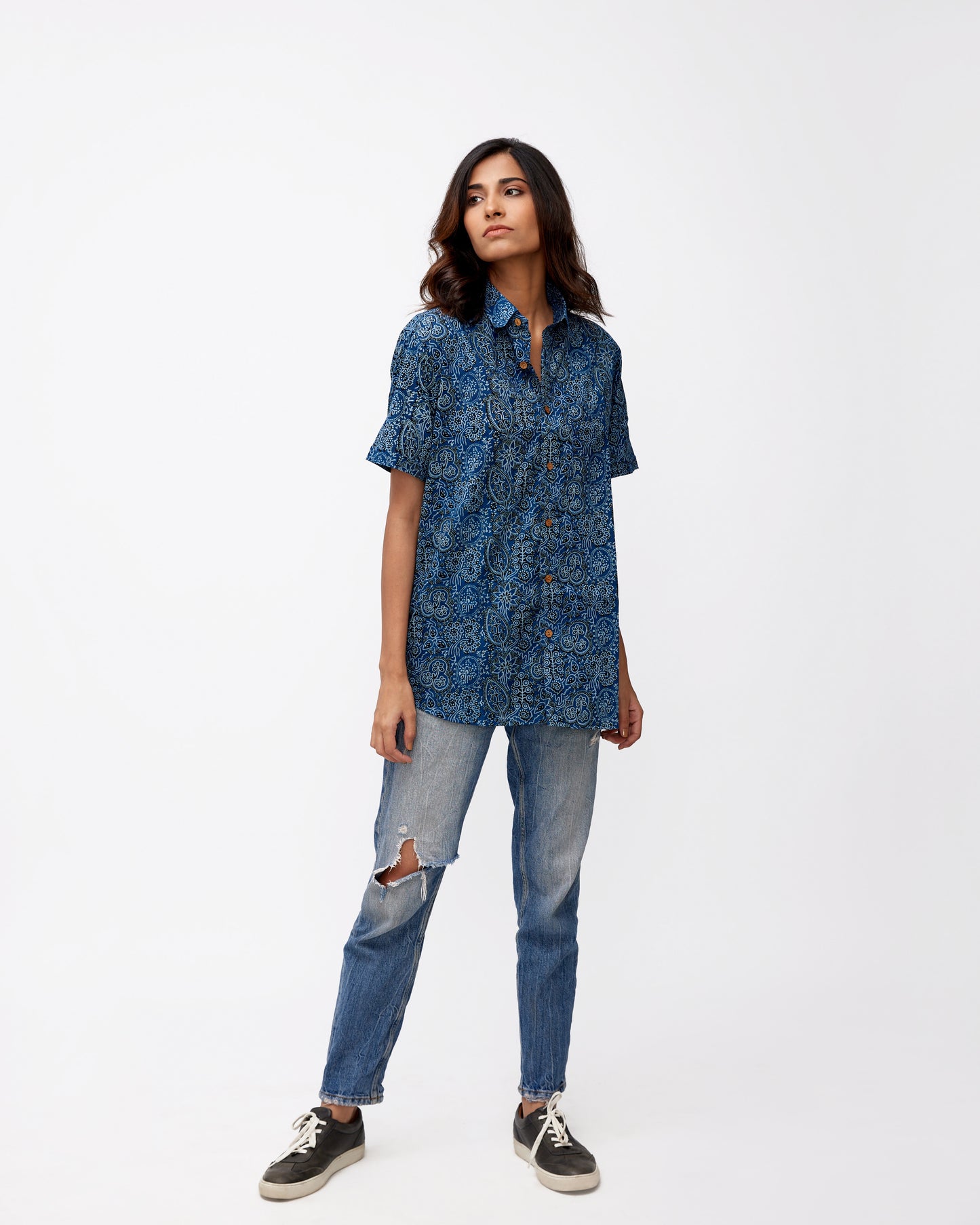 Ajrakh Dark Blue Printed Cotton Shirt