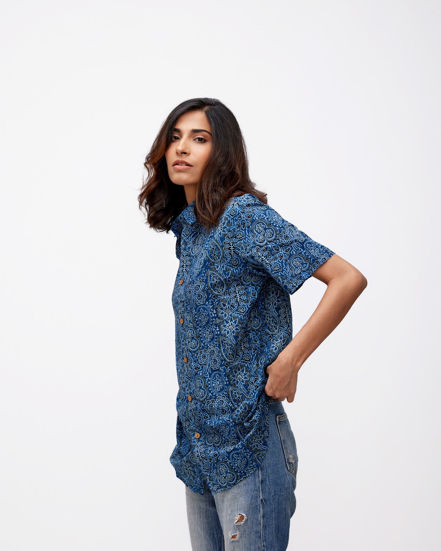 Ajrakh Dark Blue Printed Cotton Shirt