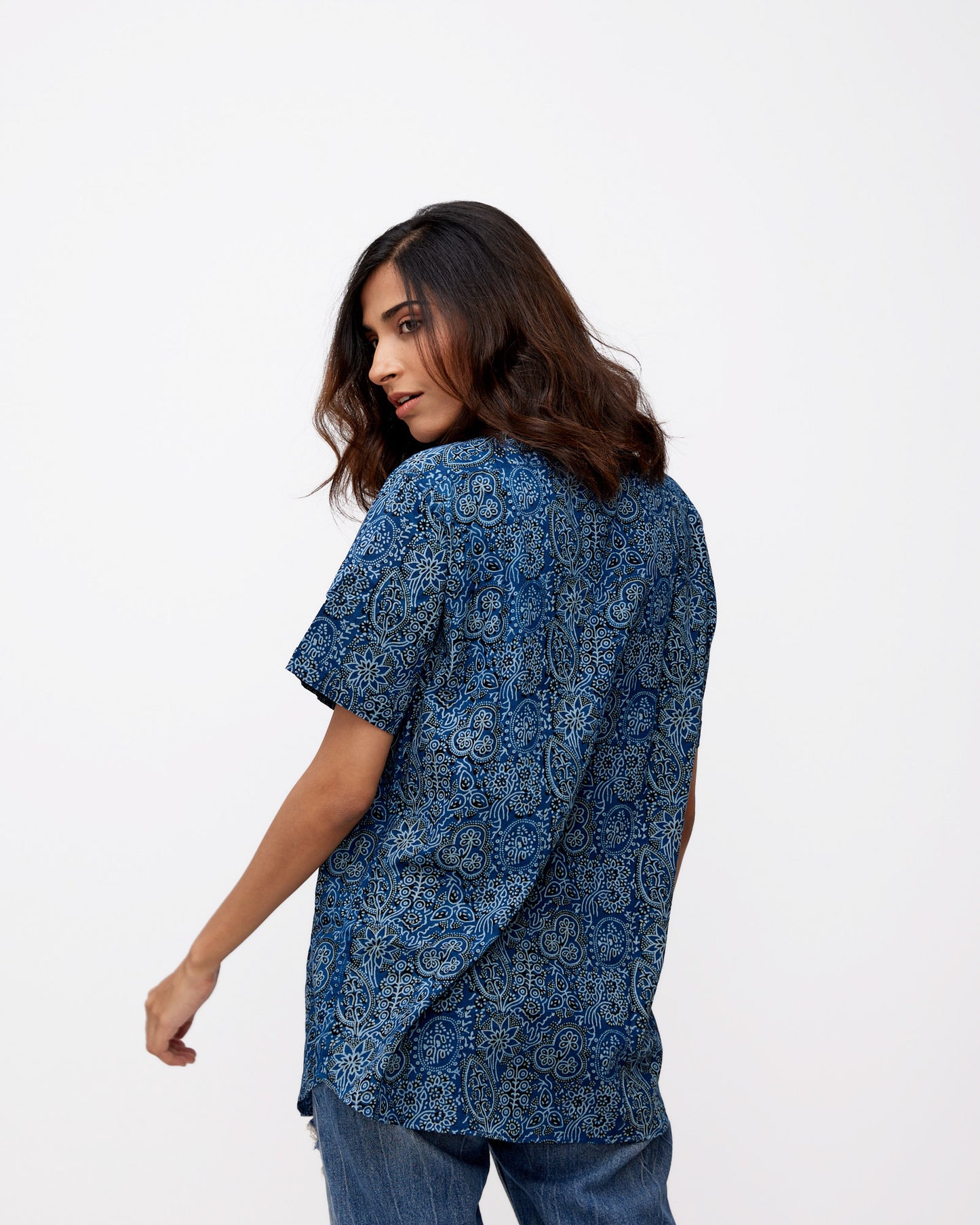 Ajrakh Dark Blue Printed Cotton Shirt