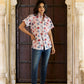 Blue & Red Floral Print Women Shirt