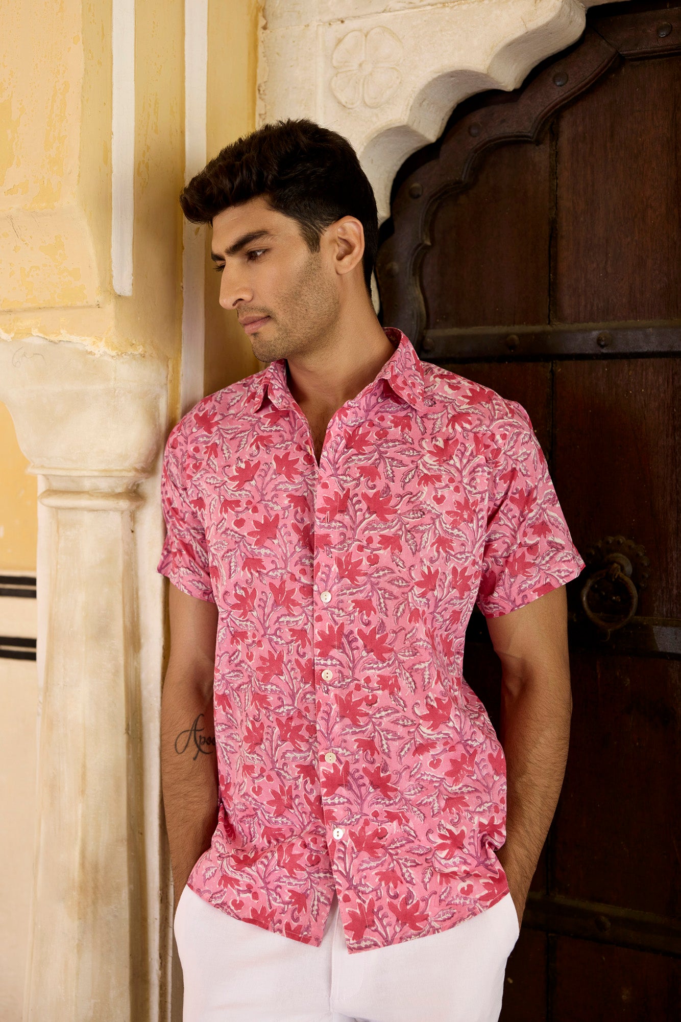 Jaipur Pink Cotton Men Shirt