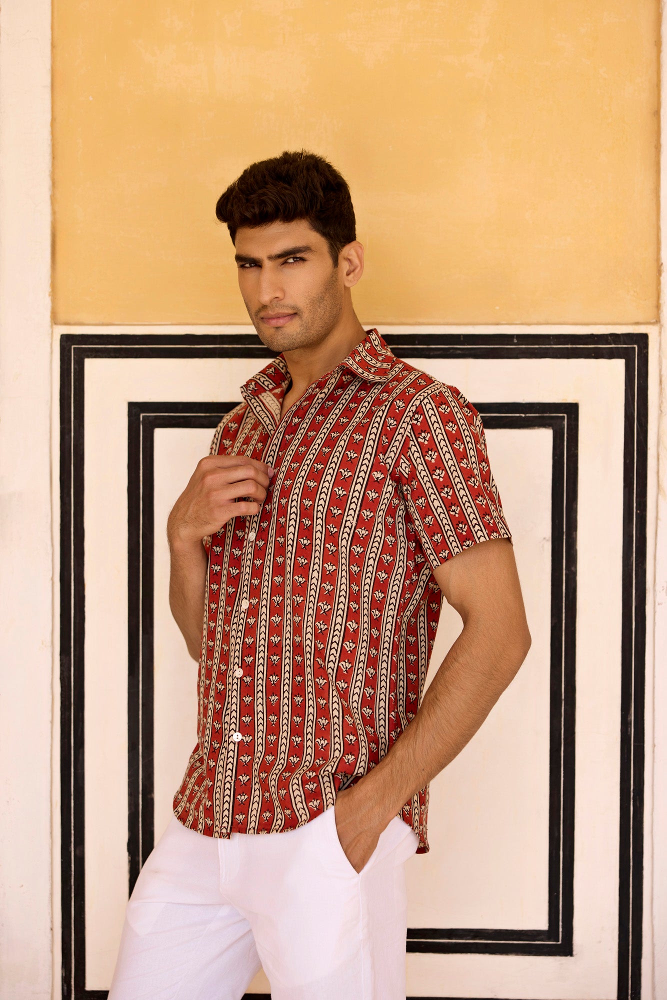 Rust Lotus Cotton Men Shirt