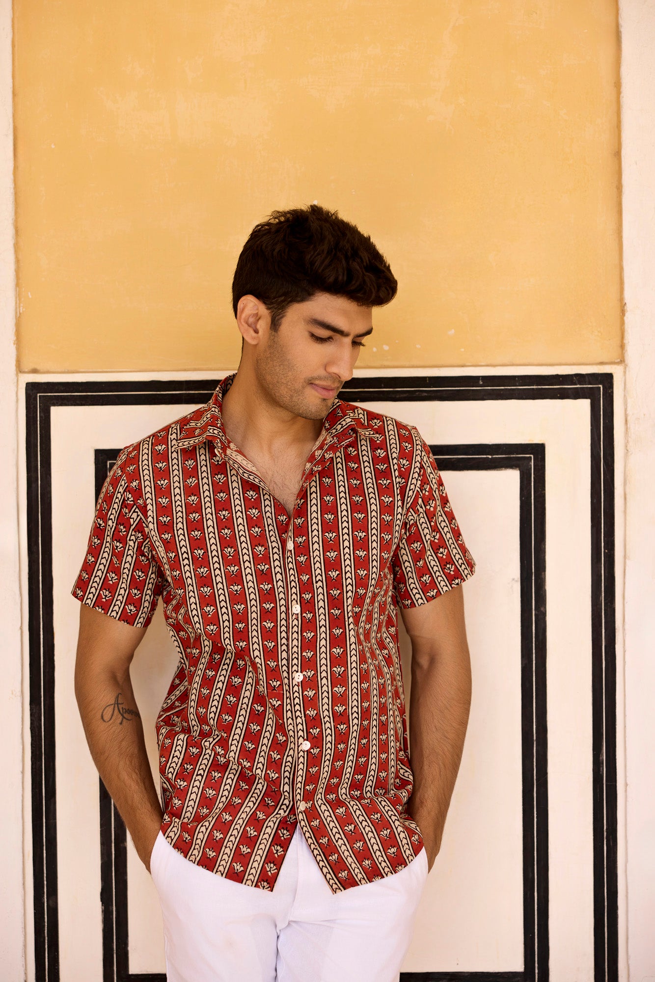 Rust Lotus Cotton Men Shirt