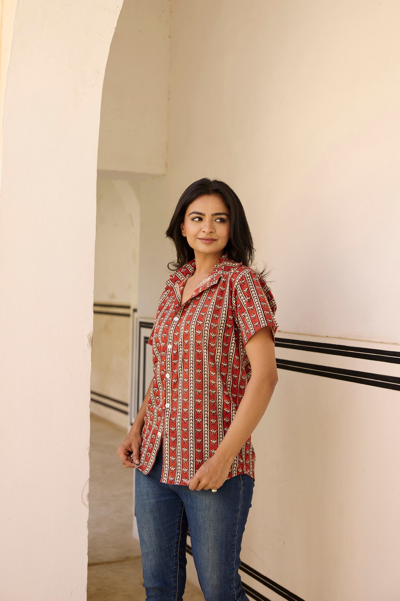 Rust Lotus Cotton Women Shirt