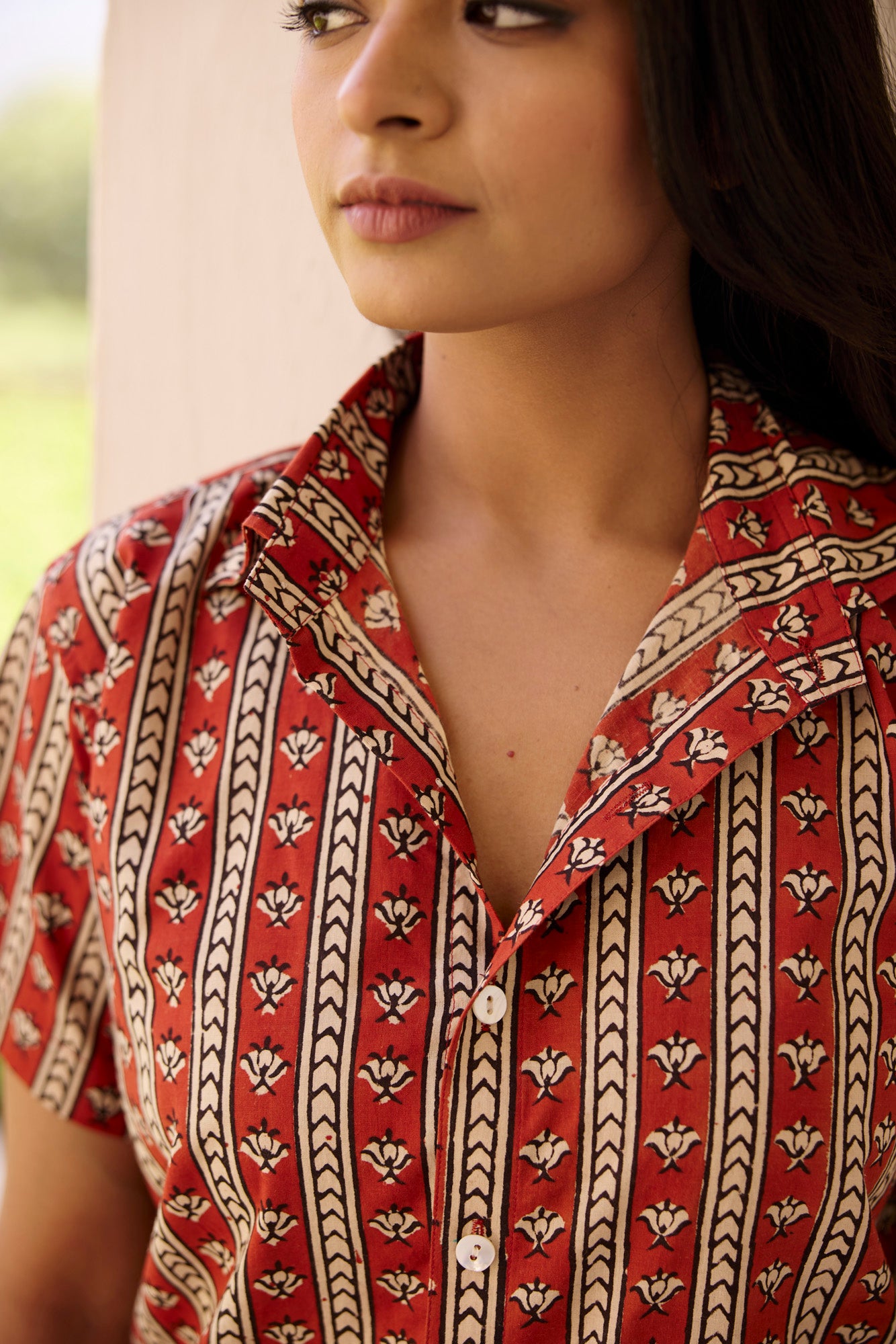 Rust Lotus Cotton Women Shirt