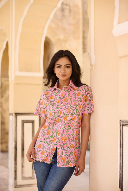 Floral Jaal Cotton Women Shirt