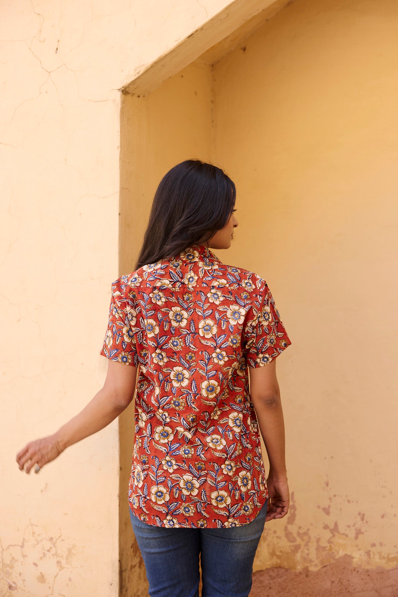 Rust Floral Print Women Shirt