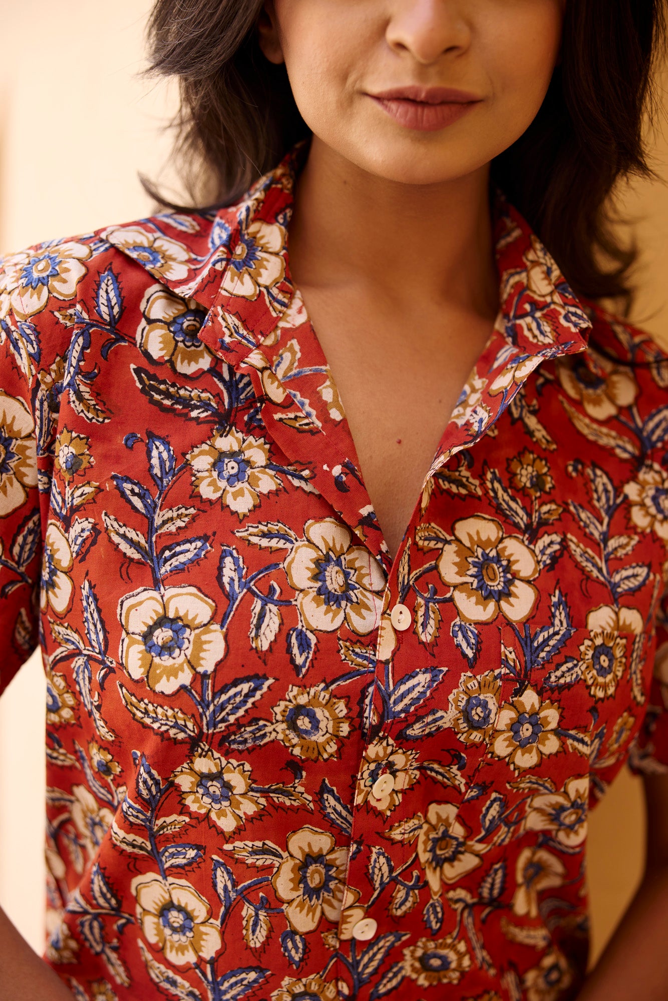 Rust Floral Print Women Shirt