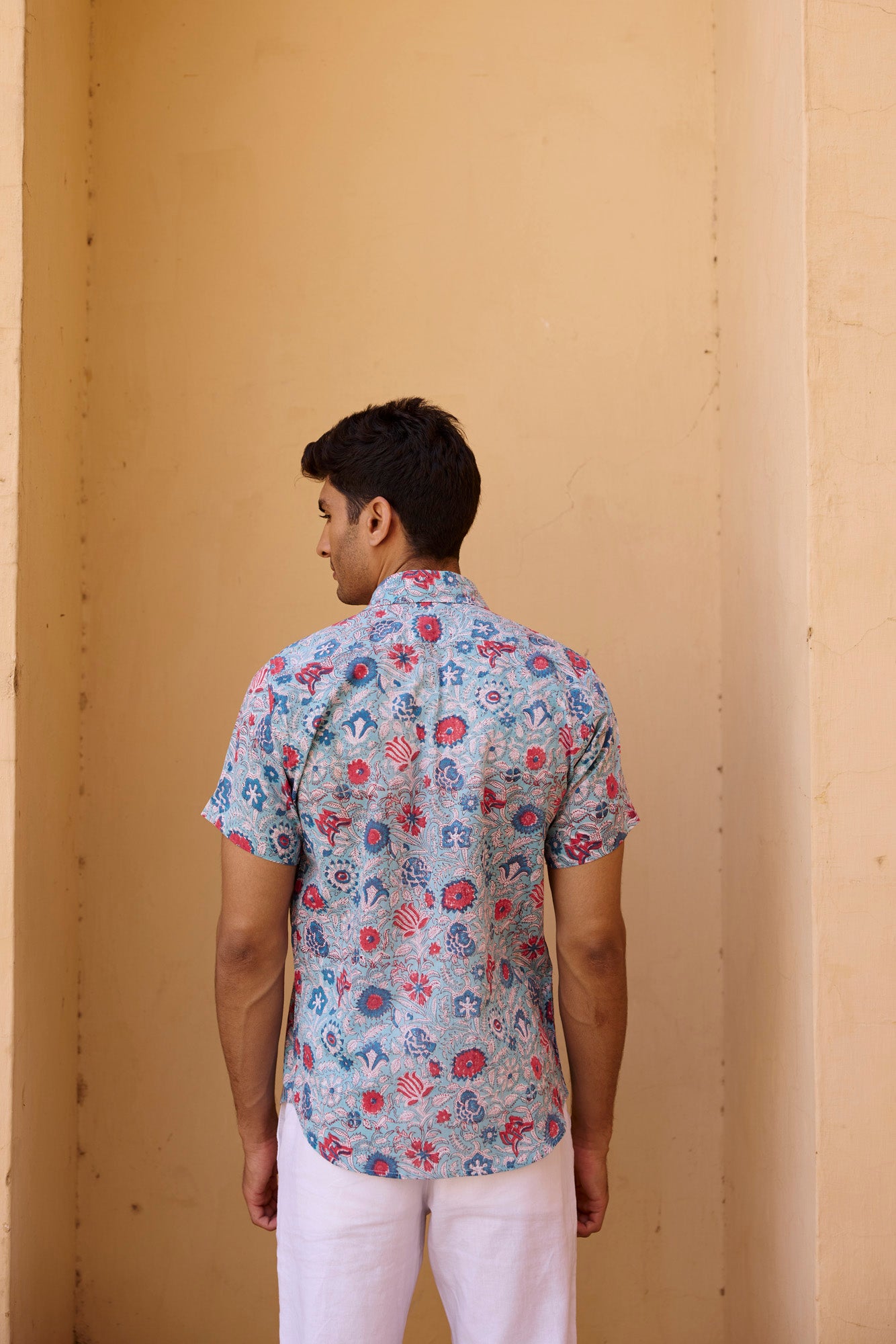 Blue Floral Printed Men Shirt