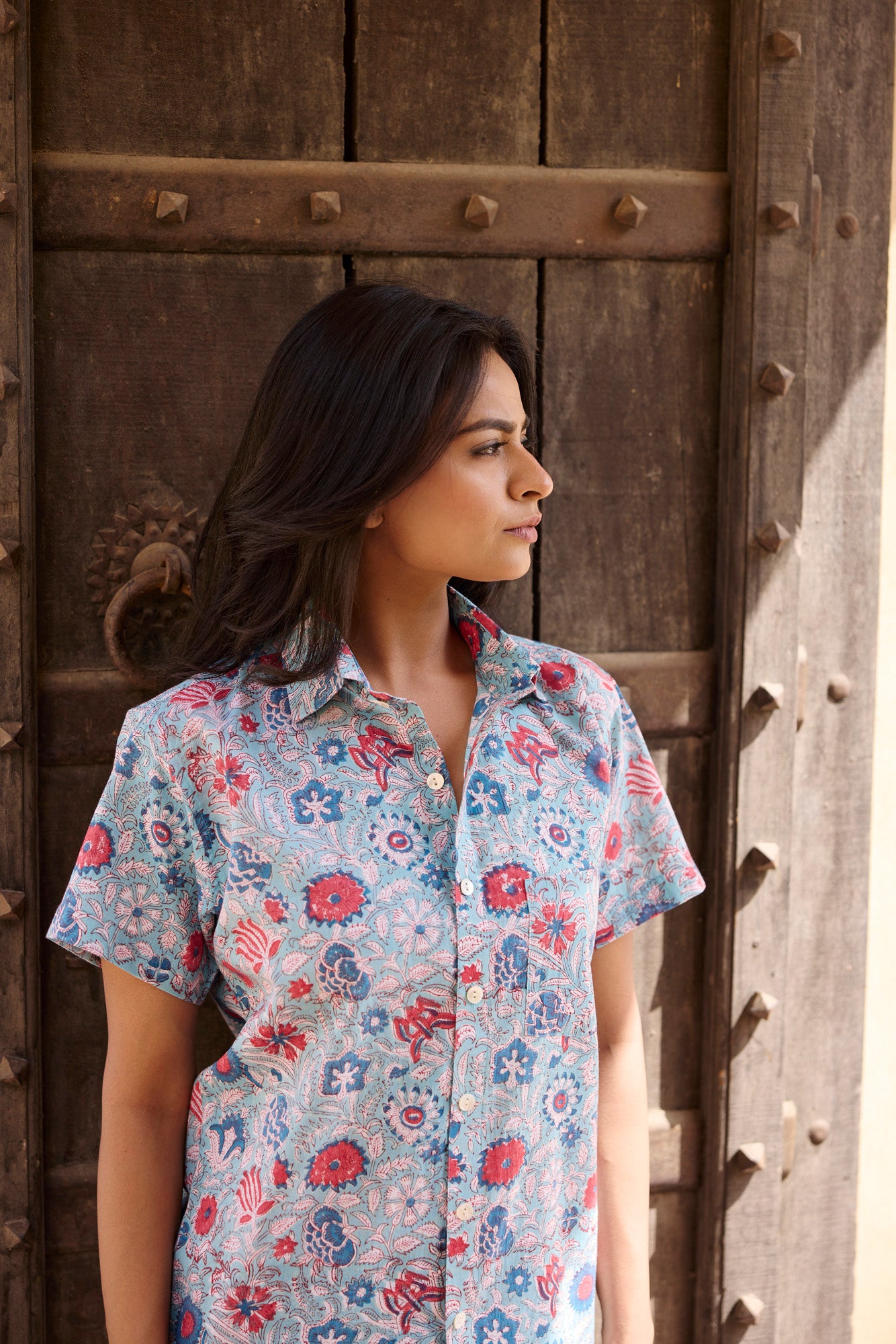 Blue Floral Printed Women Shirt