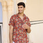 Rust Floral Print Men Shirt