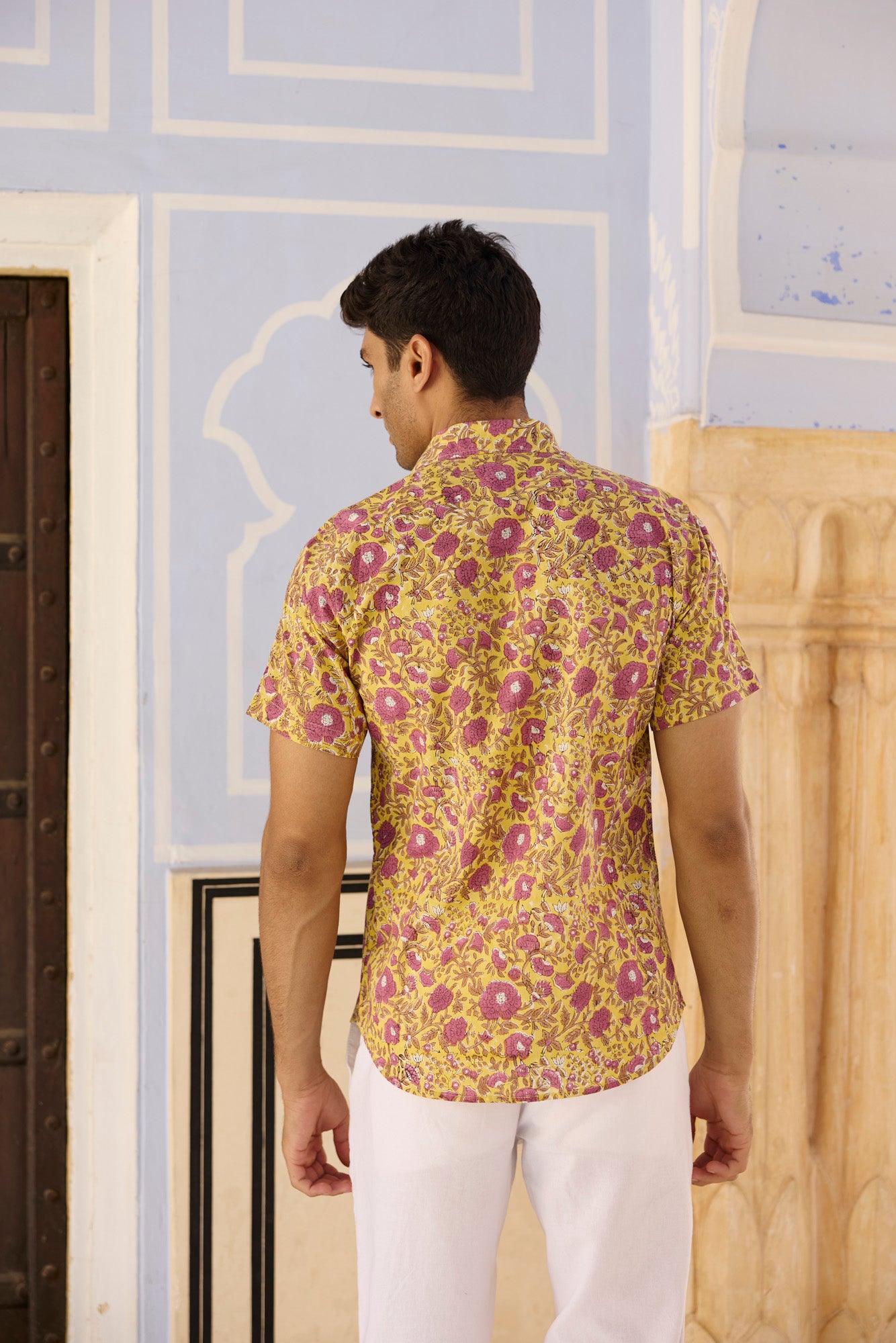 Yellow Print Cotton Men Shirt