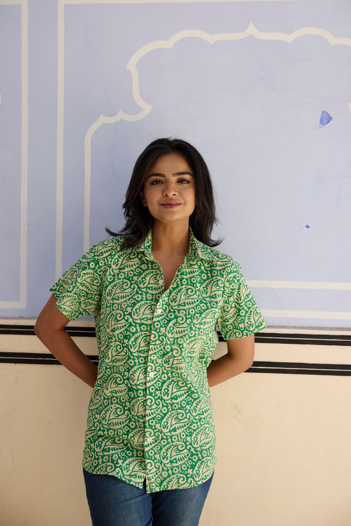 Green Paisley Cotton Women Shirt