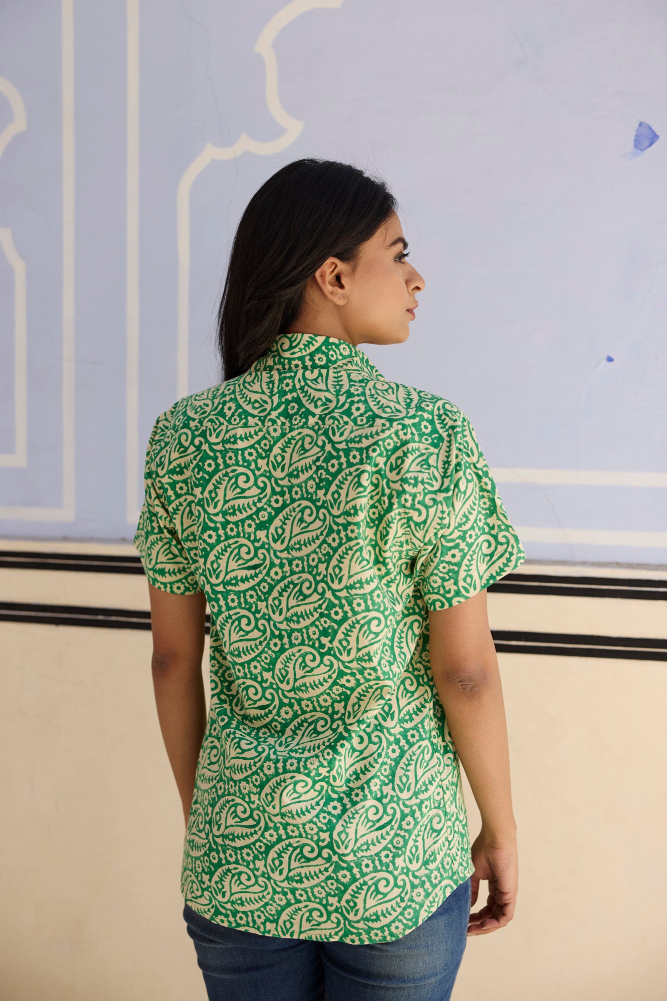 Green Paisley Cotton Women Shirt