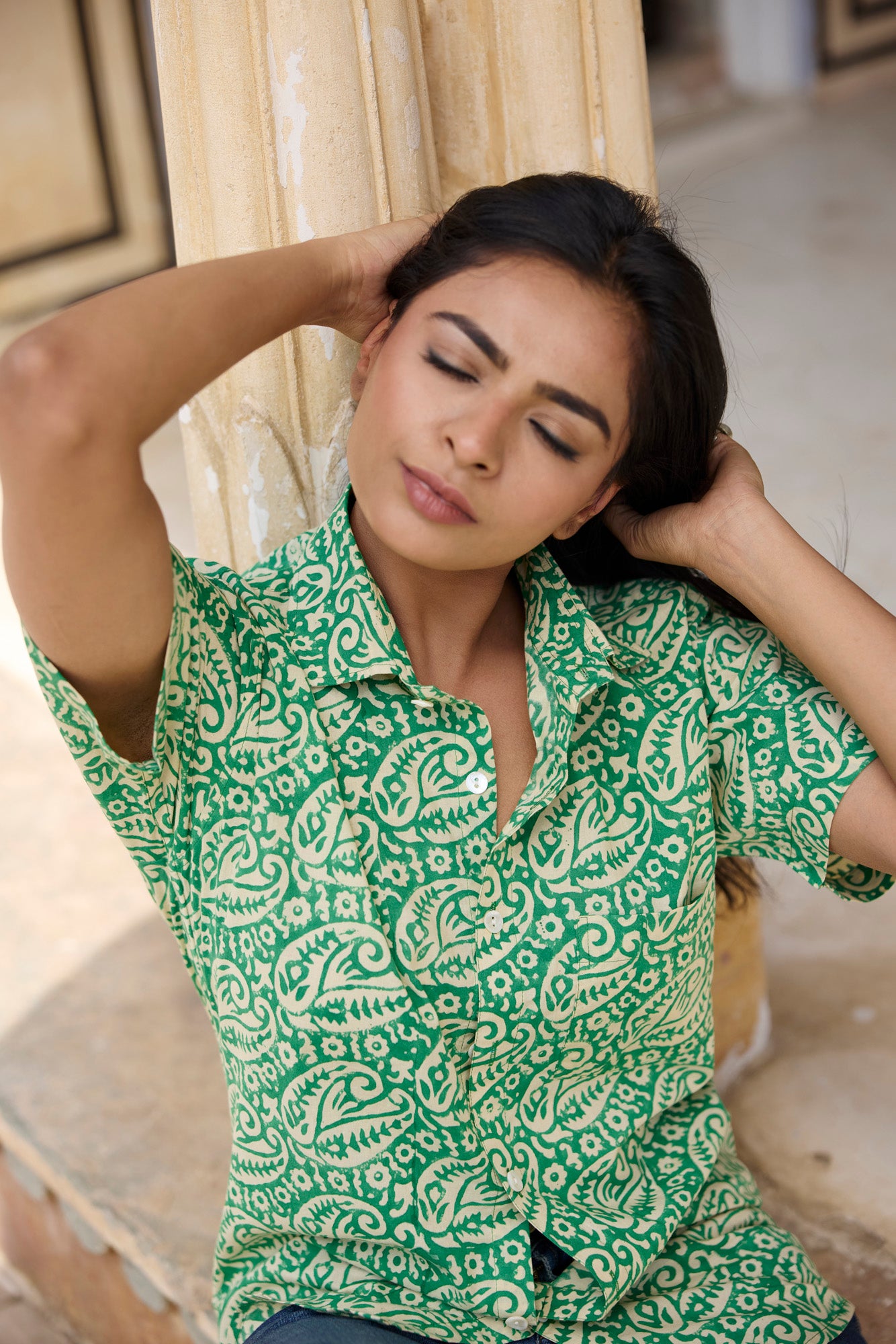 Green Paisley Cotton Women Shirt