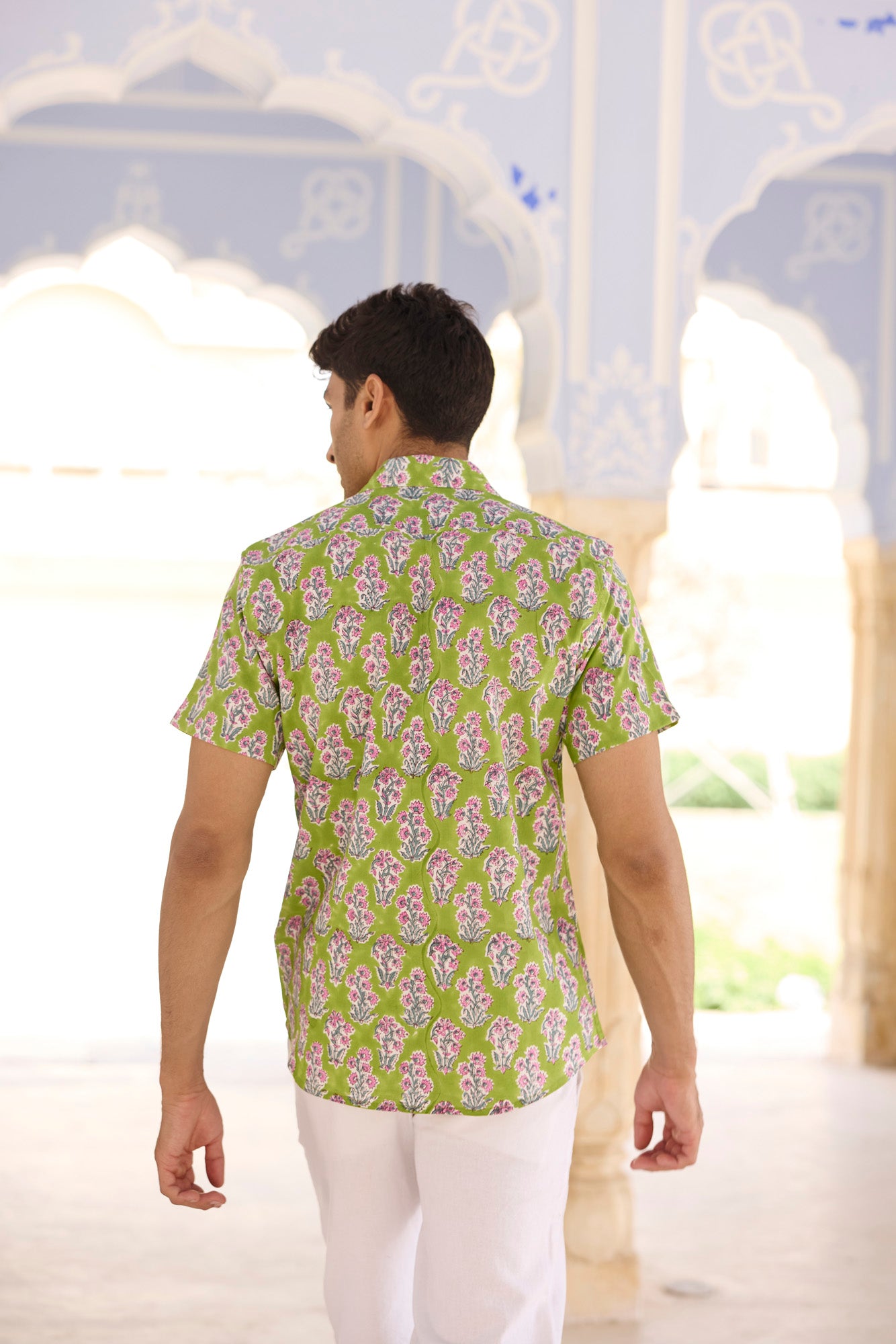 Green Floral Buta Men Shirt