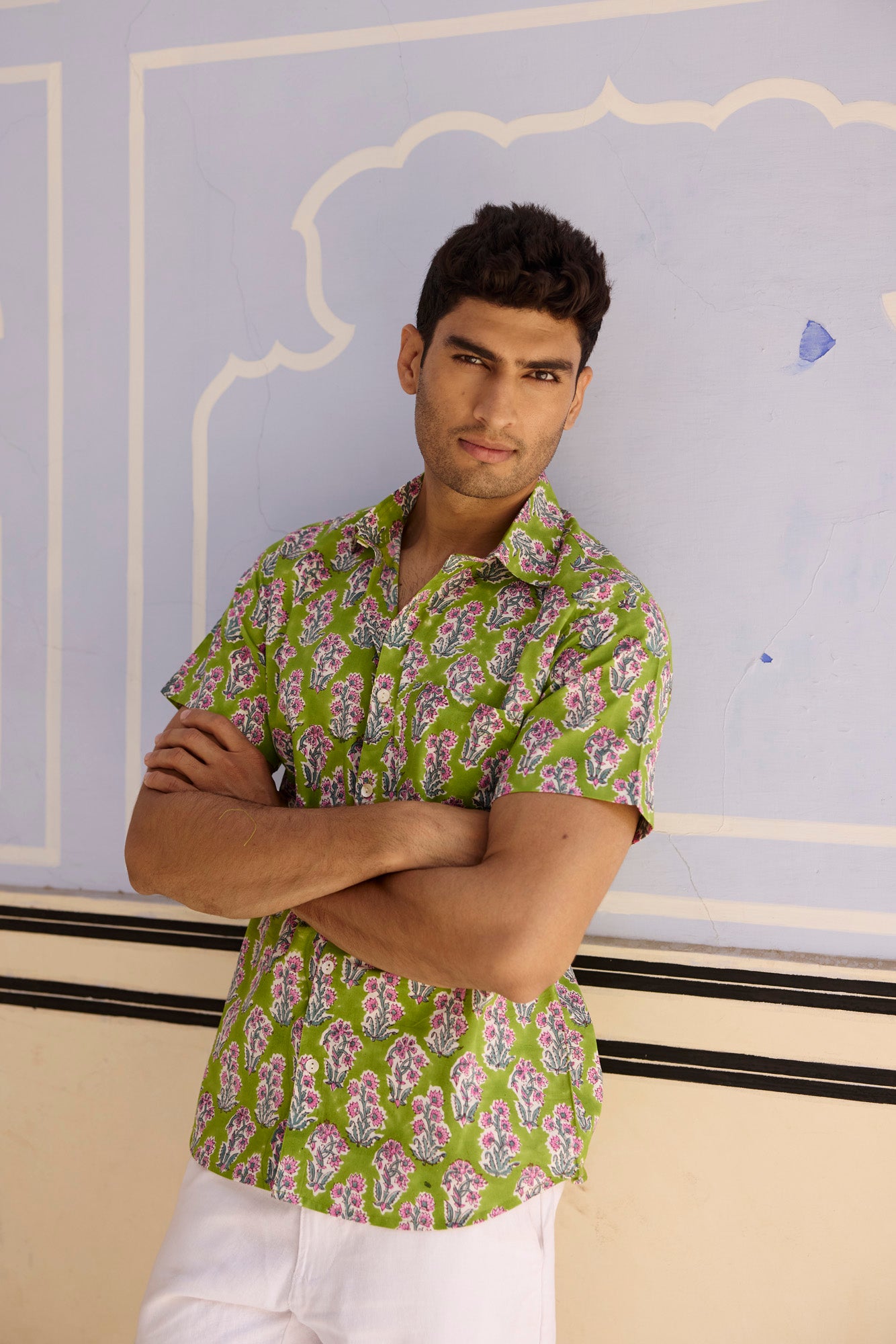 Green Floral Buta Men Shirt