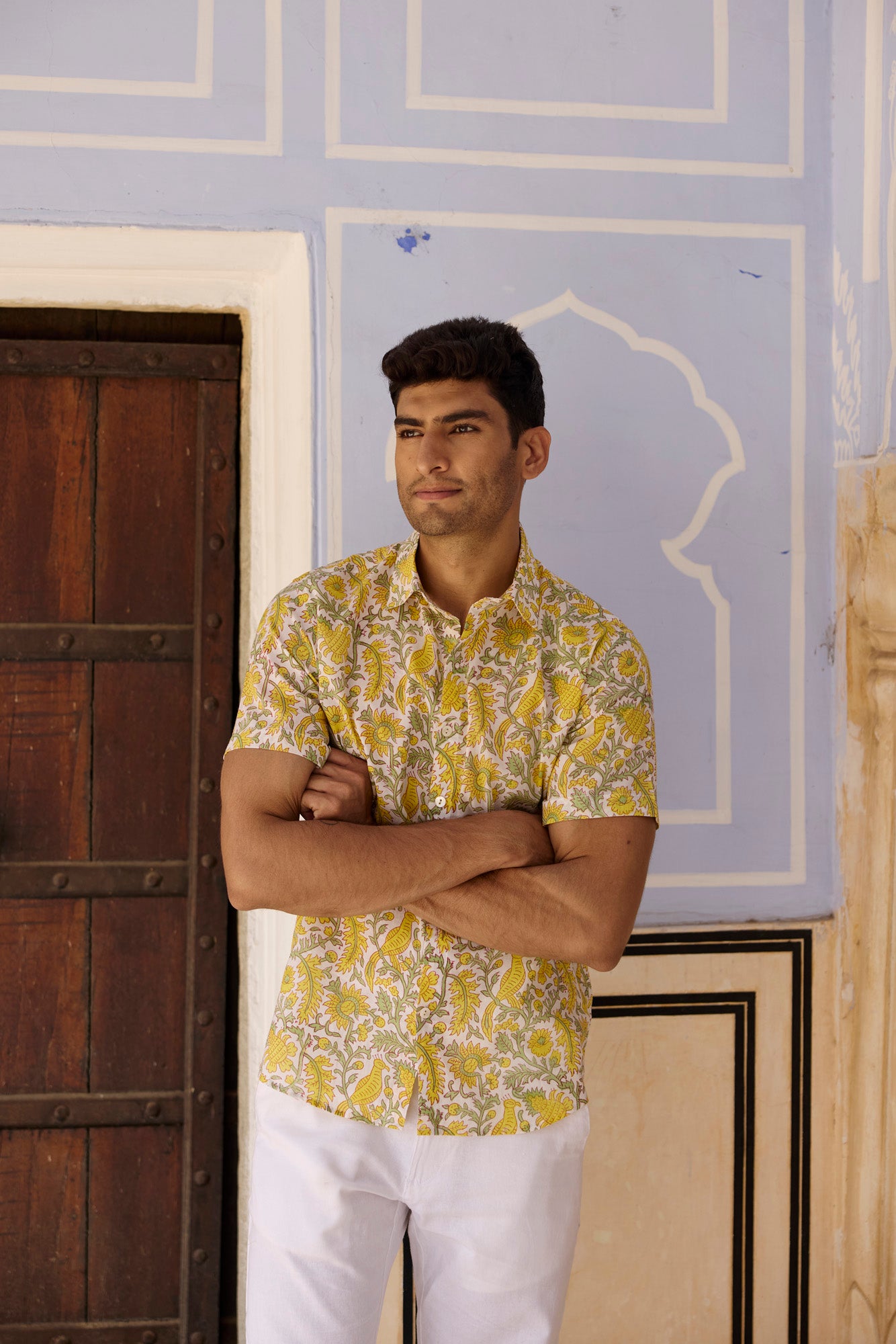 Yellow Floral Jaal Men Shirt