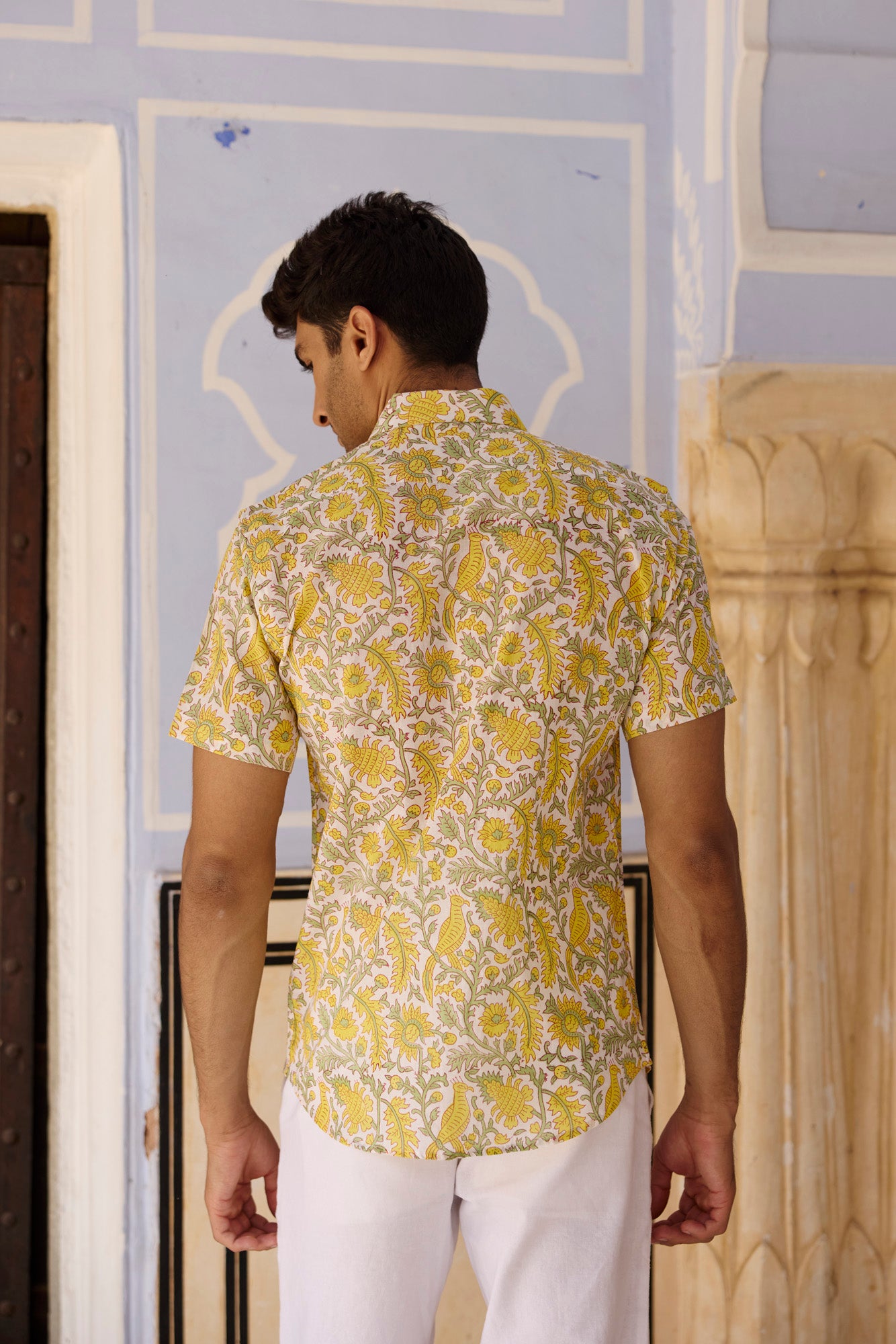 Yellow Floral Jaal Men Shirt