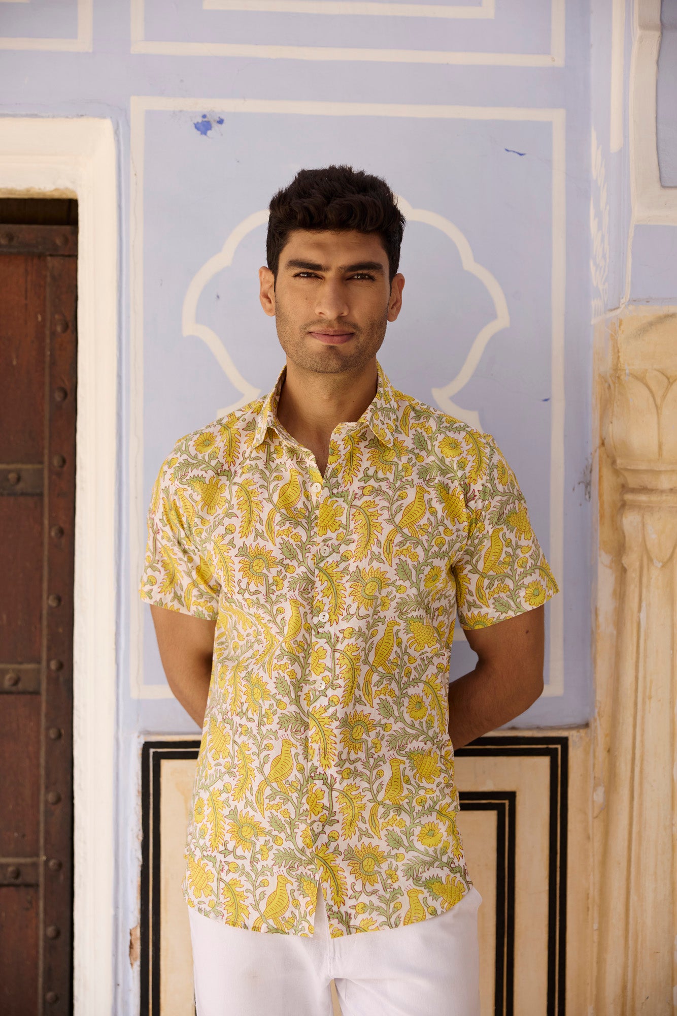 Yellow Floral Jaal Men Shirt