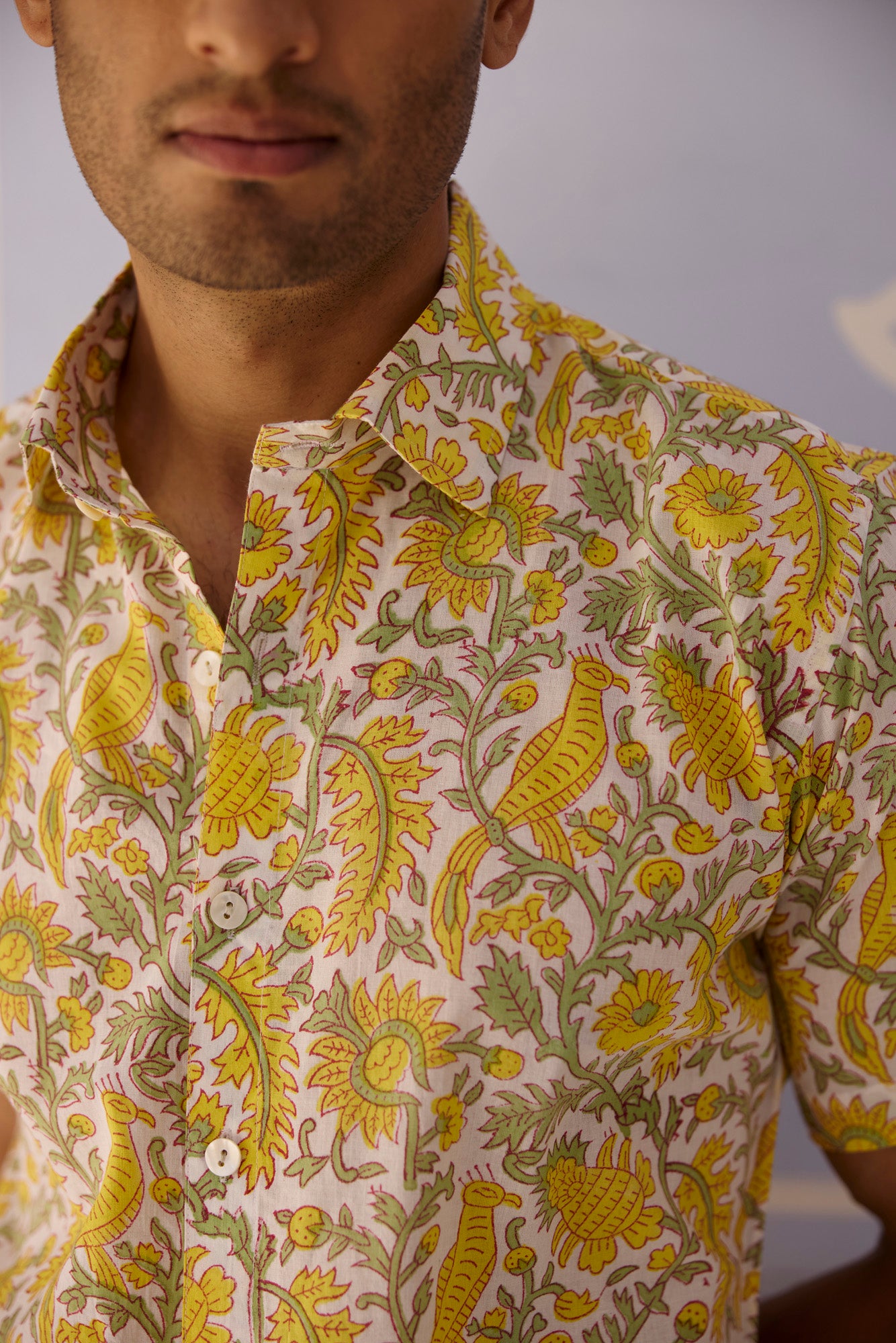 Yellow Floral Jaal Men Shirt