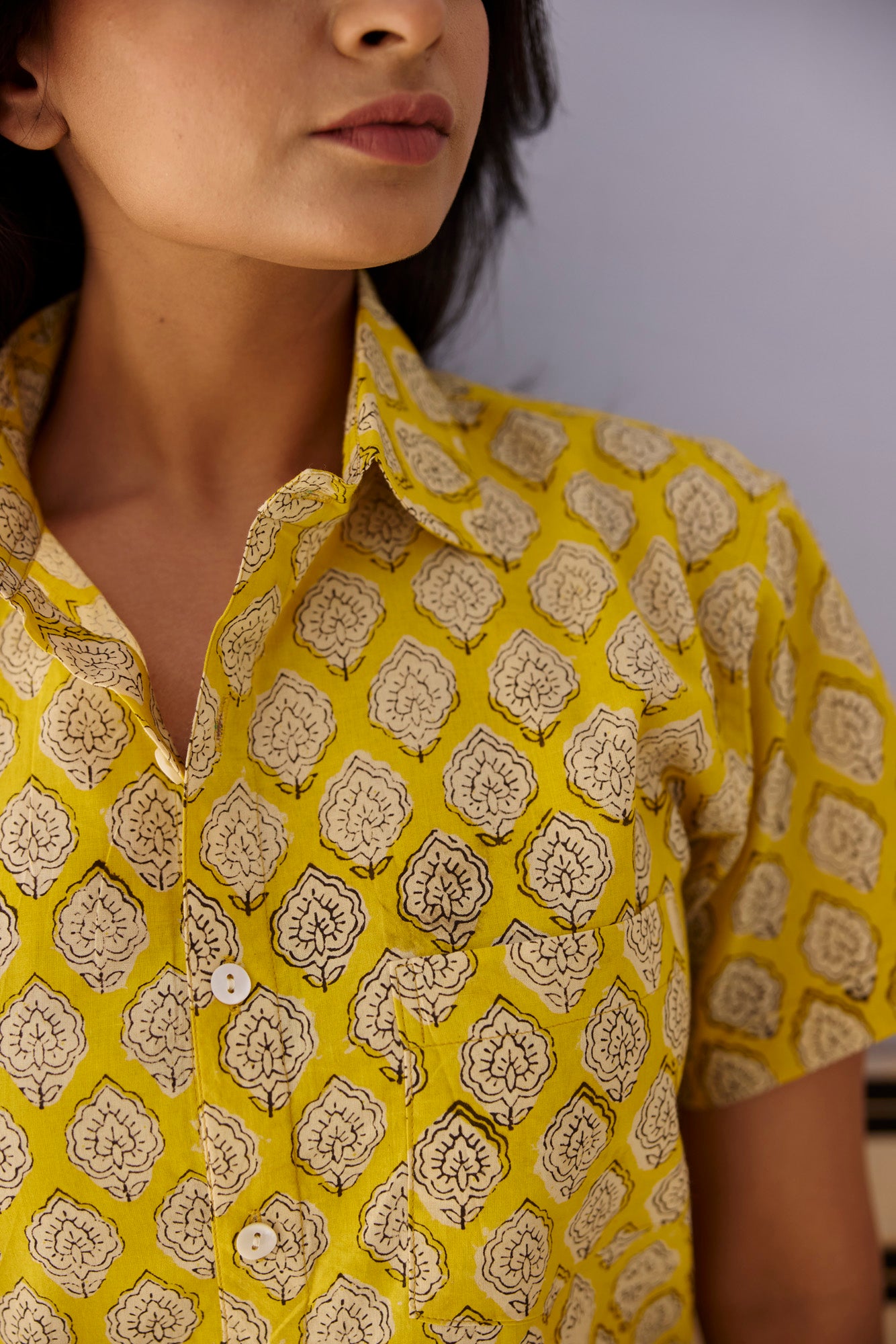 Mustard Boota Print Women Shirt