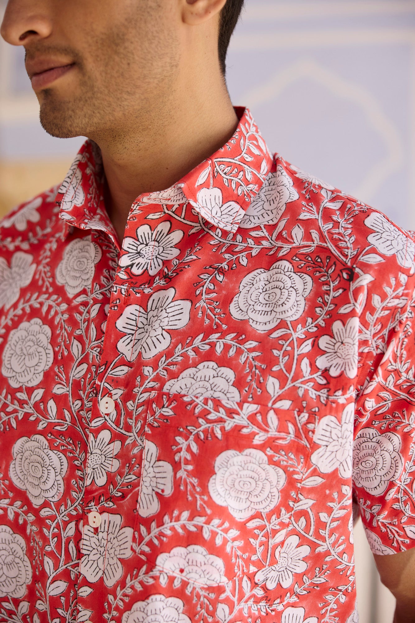 Floral Print Red Men Shirt