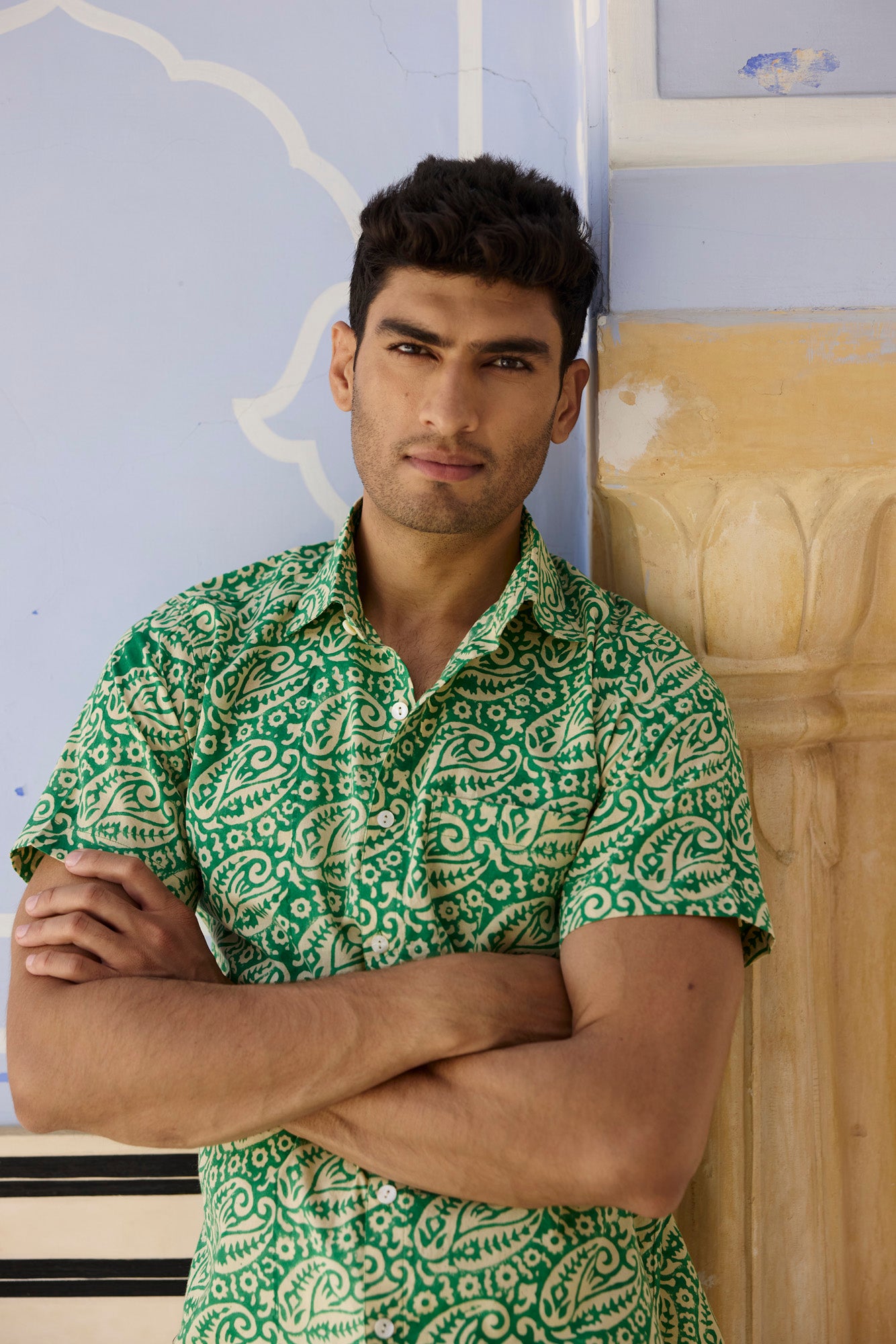 Green Paisley Cotton Men Shirt