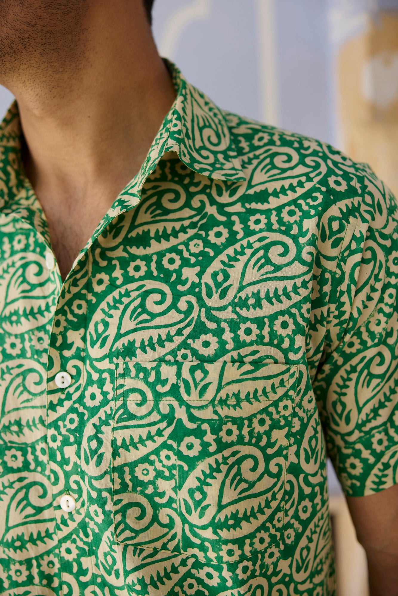 Green Paisley Cotton Men Shirt