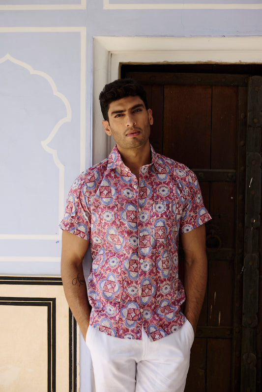 Pink Kaleidoscope Floral Men Shirt