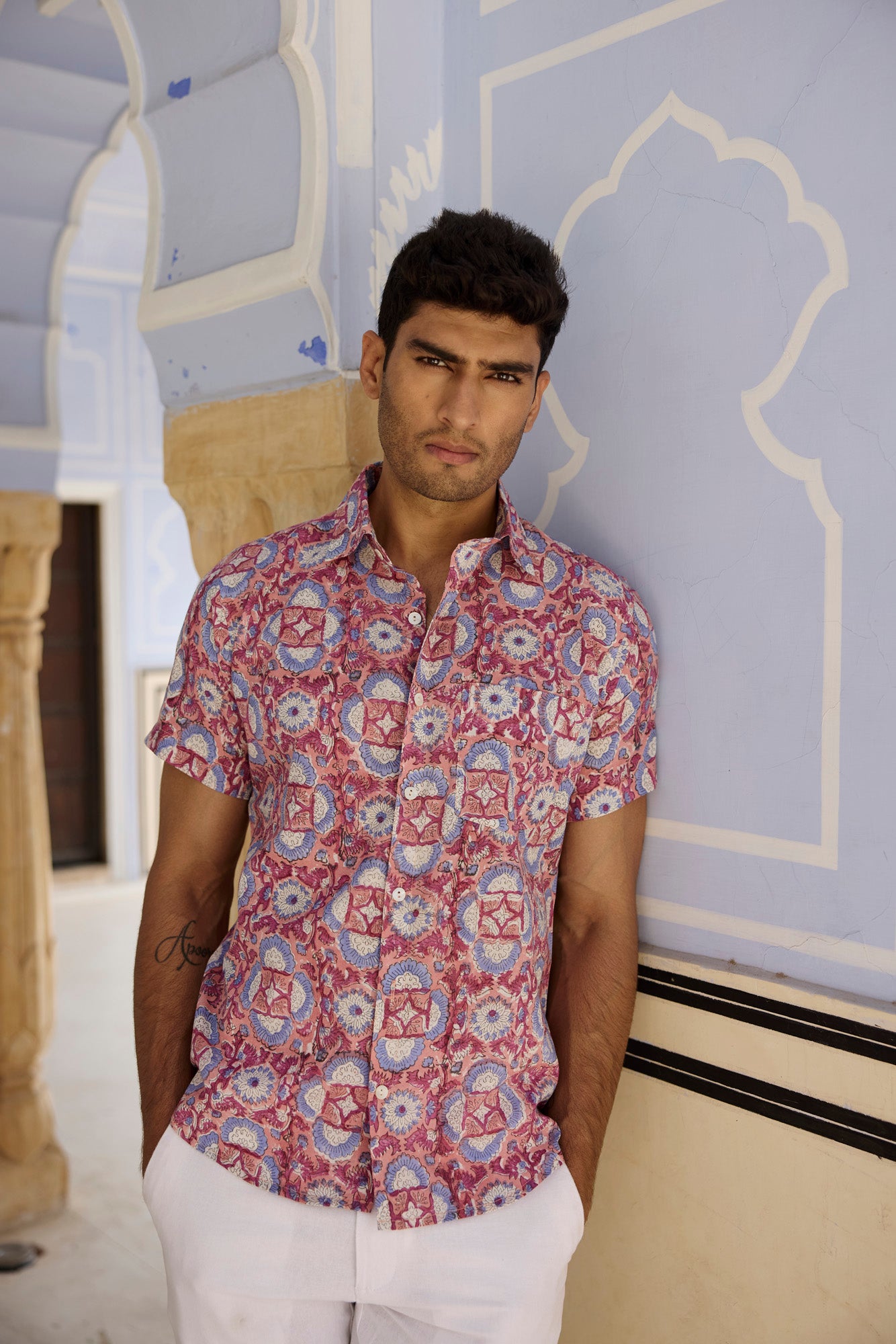 Pink Kaleidoscope Floral Men Shirt