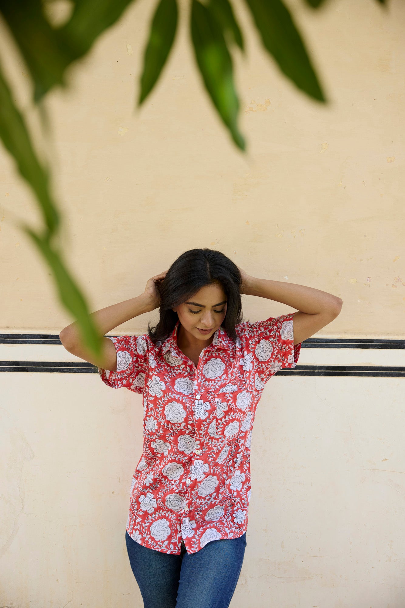 Floral Print Red Women Shirt