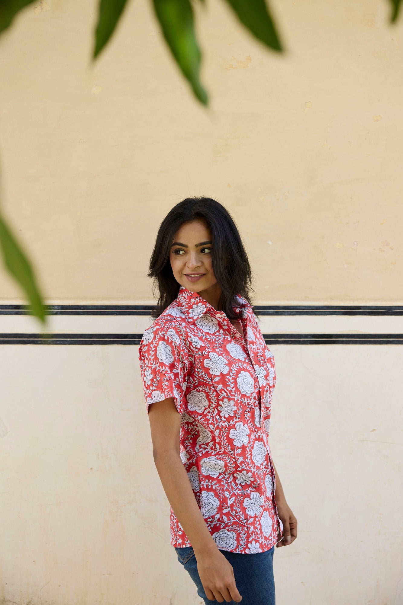 Floral Print Red Women Shirt