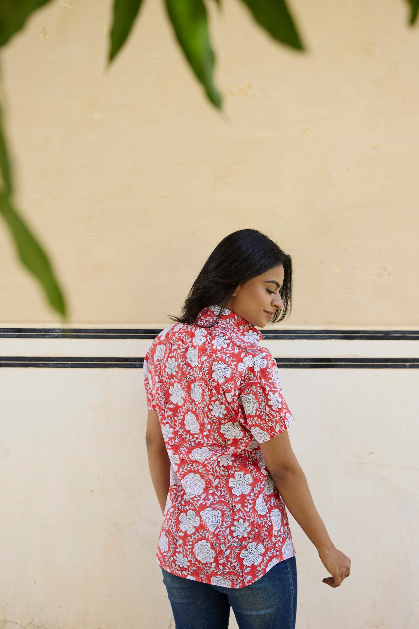 Floral Print Red Women Shirt