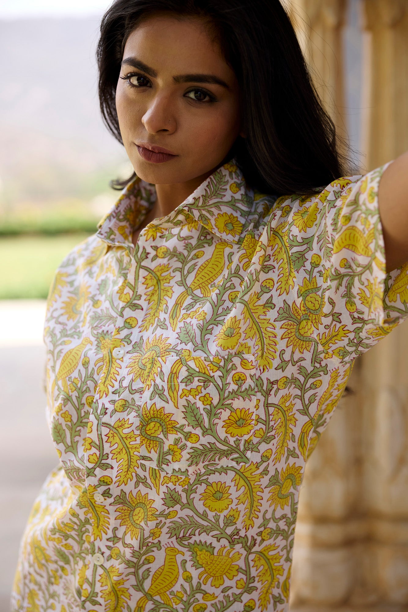 Yellow Floral Jaal Women Shirt