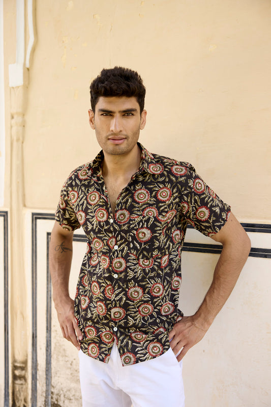 Black Bagru Cotton Men Shirt