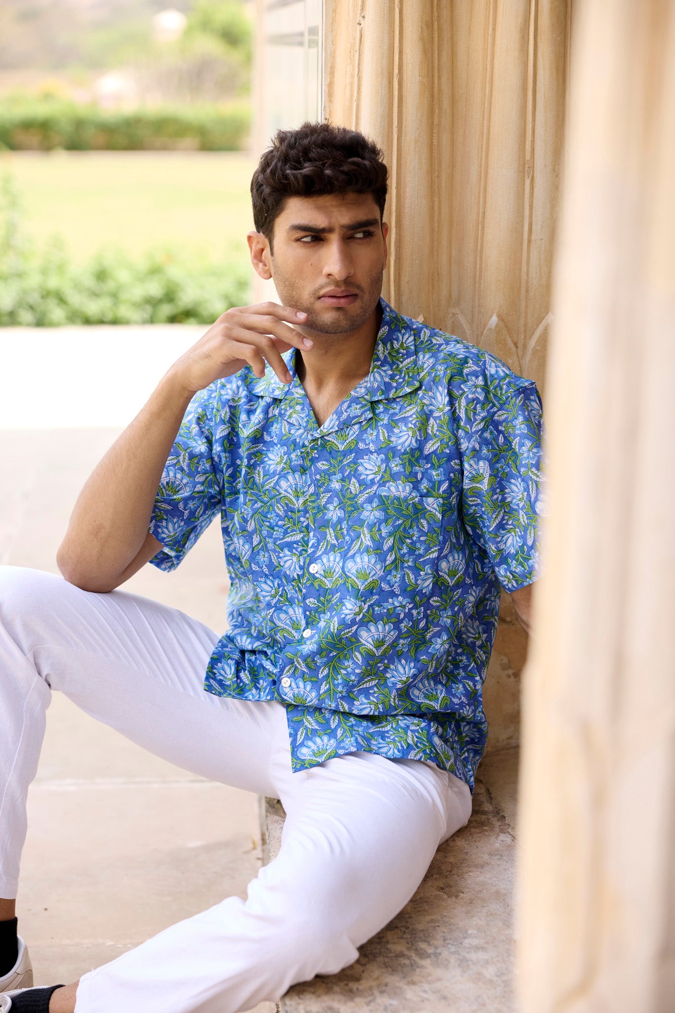 Blue Resort Cotton Men Shirt