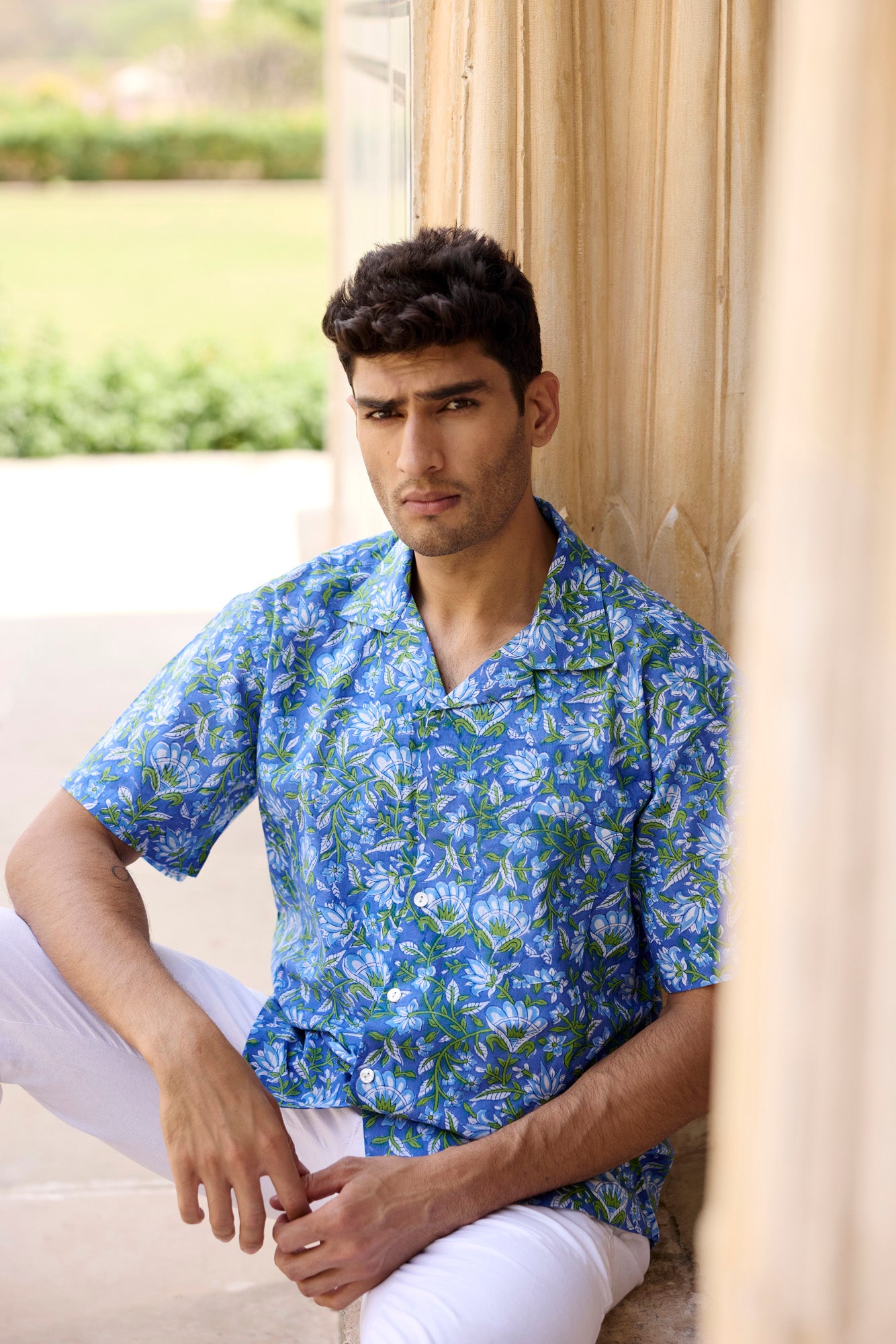 Blue Resort Cotton Men Shirt