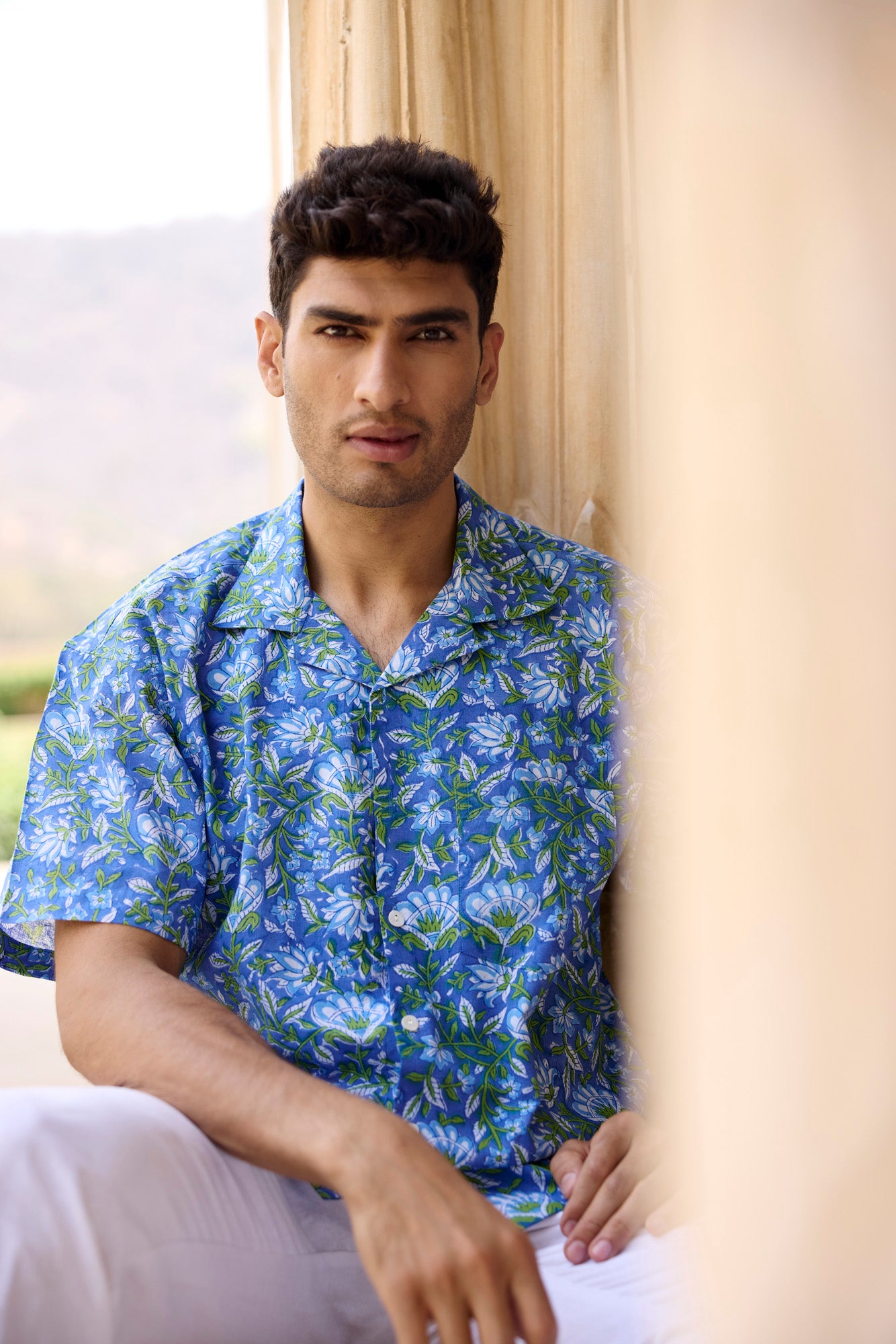 Blue Resort Cotton Men Shirt