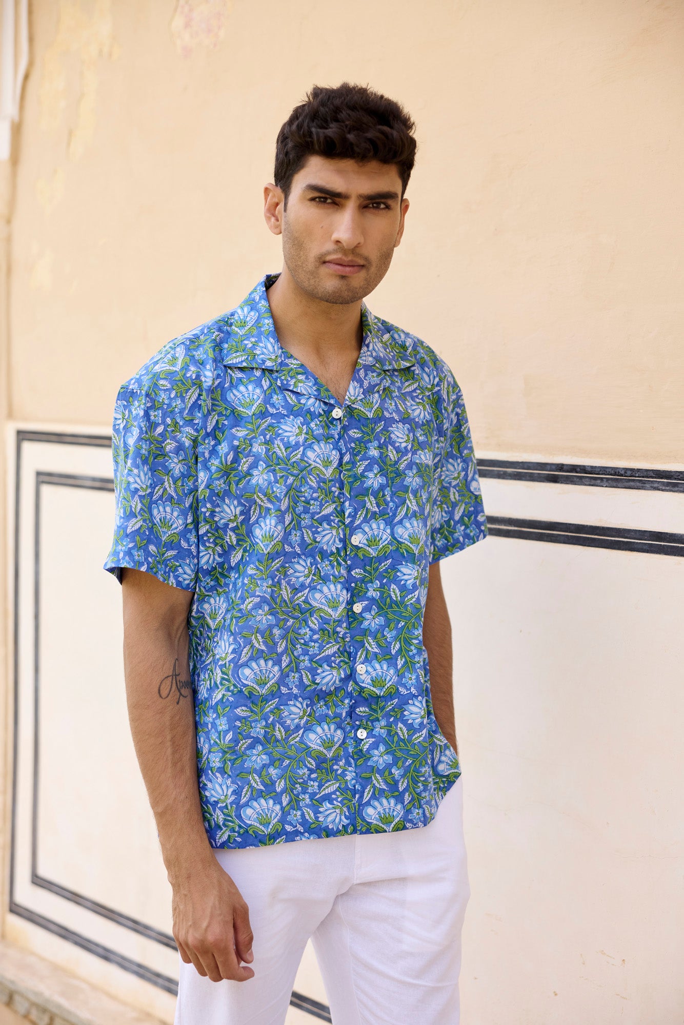 Blue Resort Cotton Men Shirt