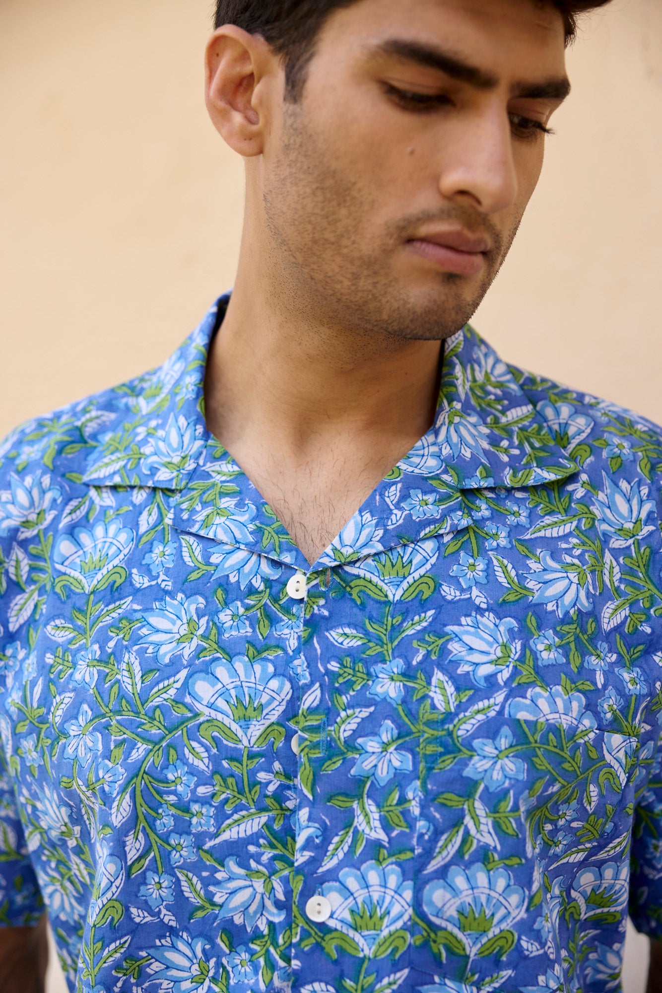 Blue Resort Cotton Men Shirt