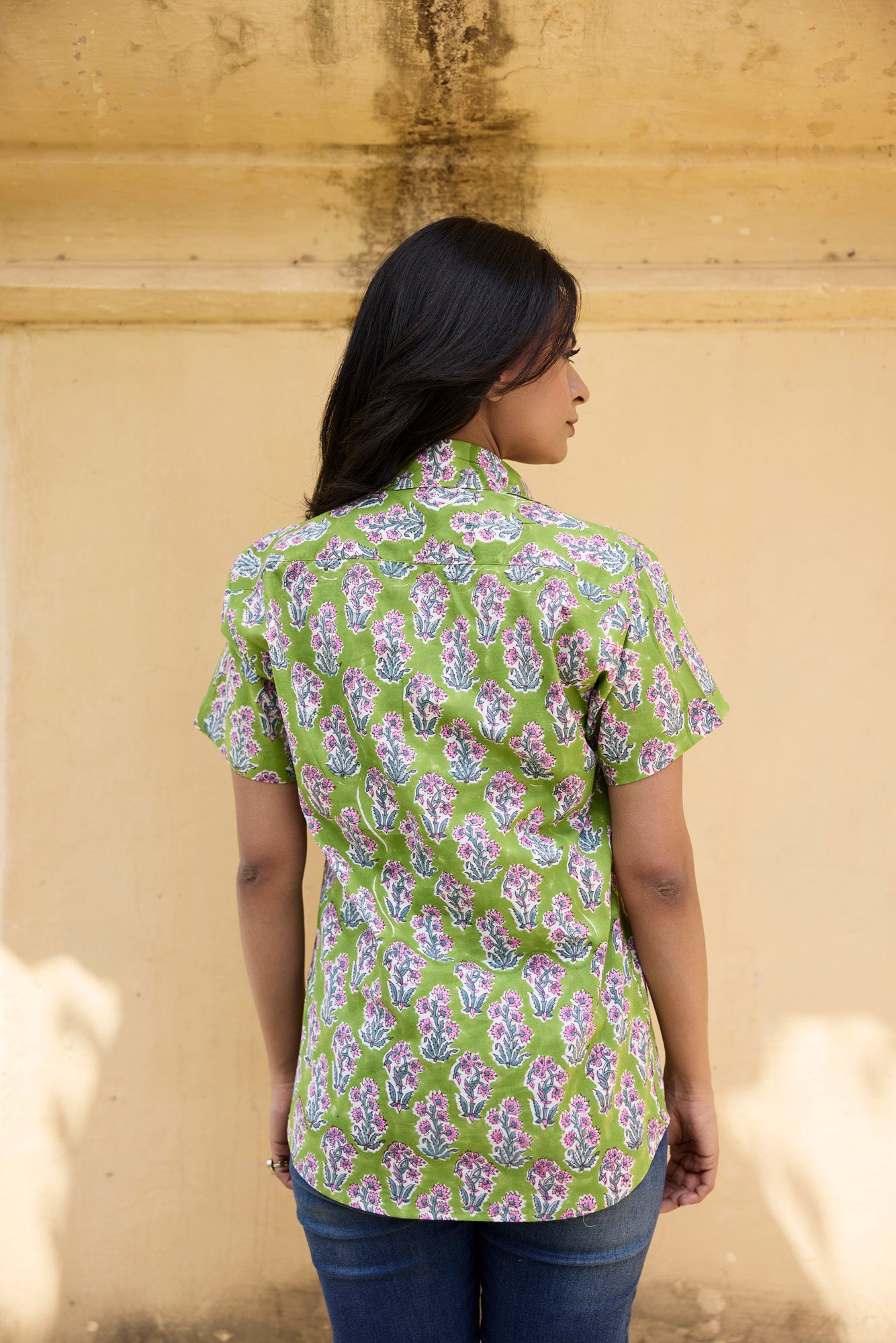 Green Floral Buta Women Shirt