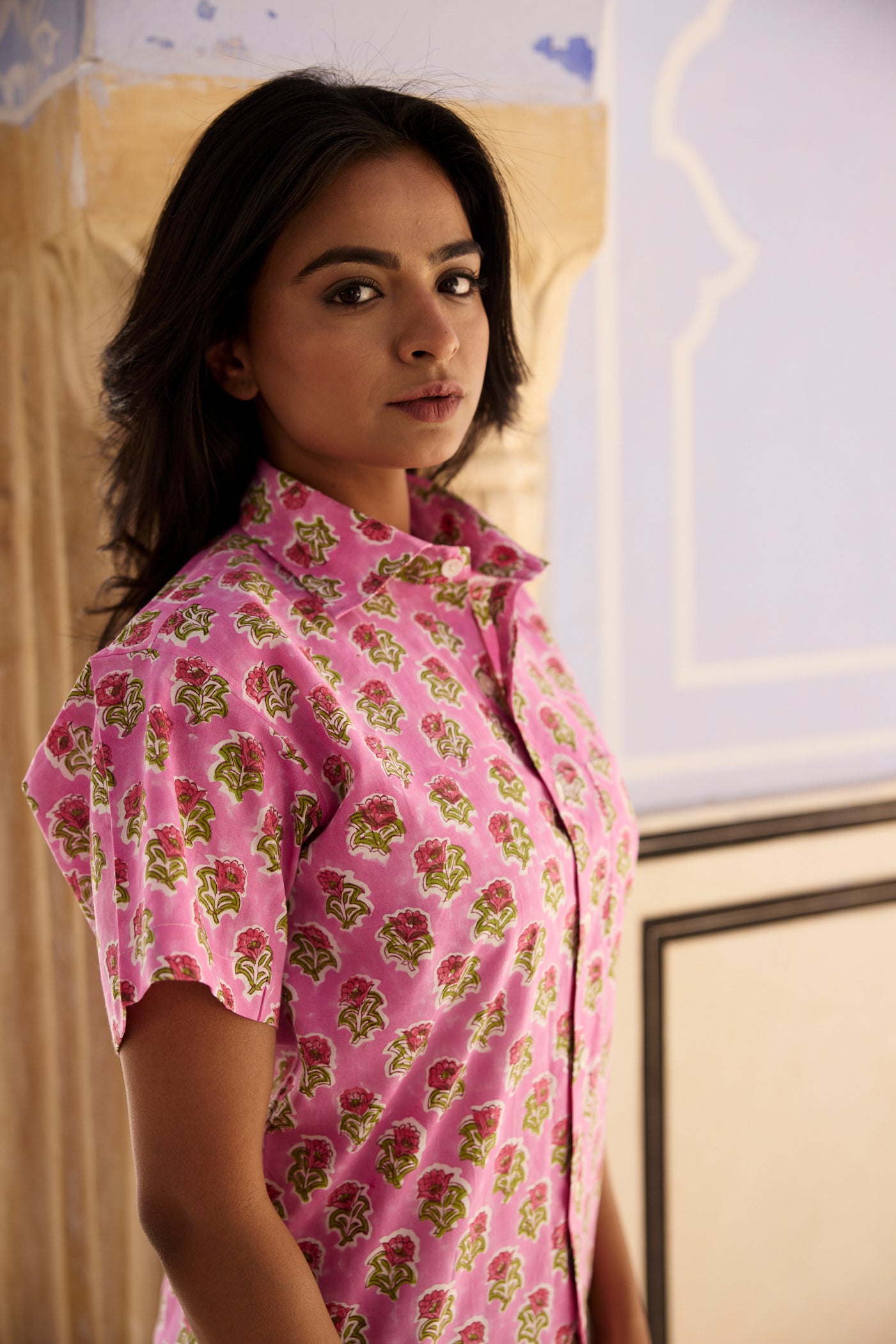 Pink Buta Cotton Women Shirt