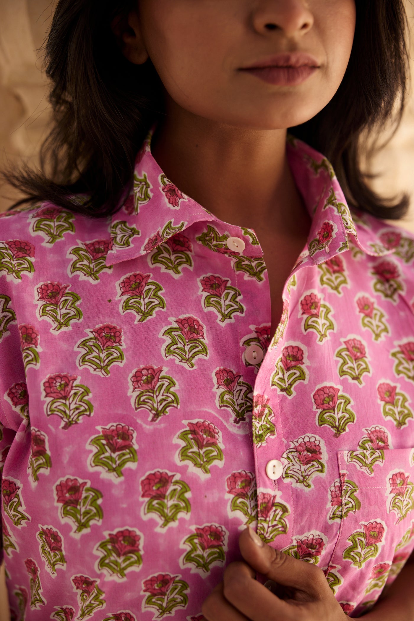 Pink Buta Cotton Women Shirt