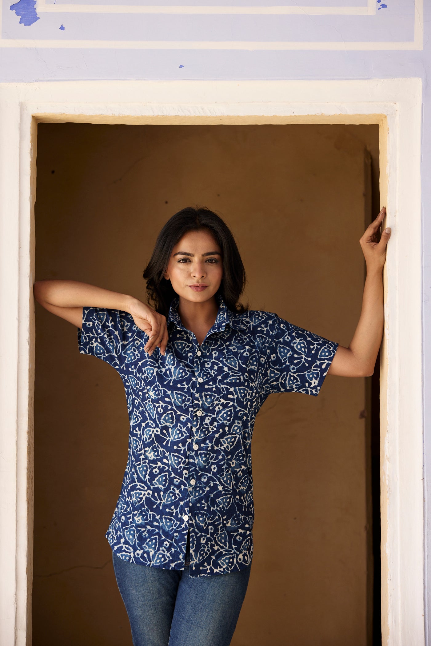 Indigo Cotton Women Shirt