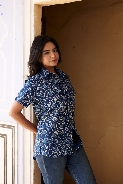 Indigo Cotton Women Shirt