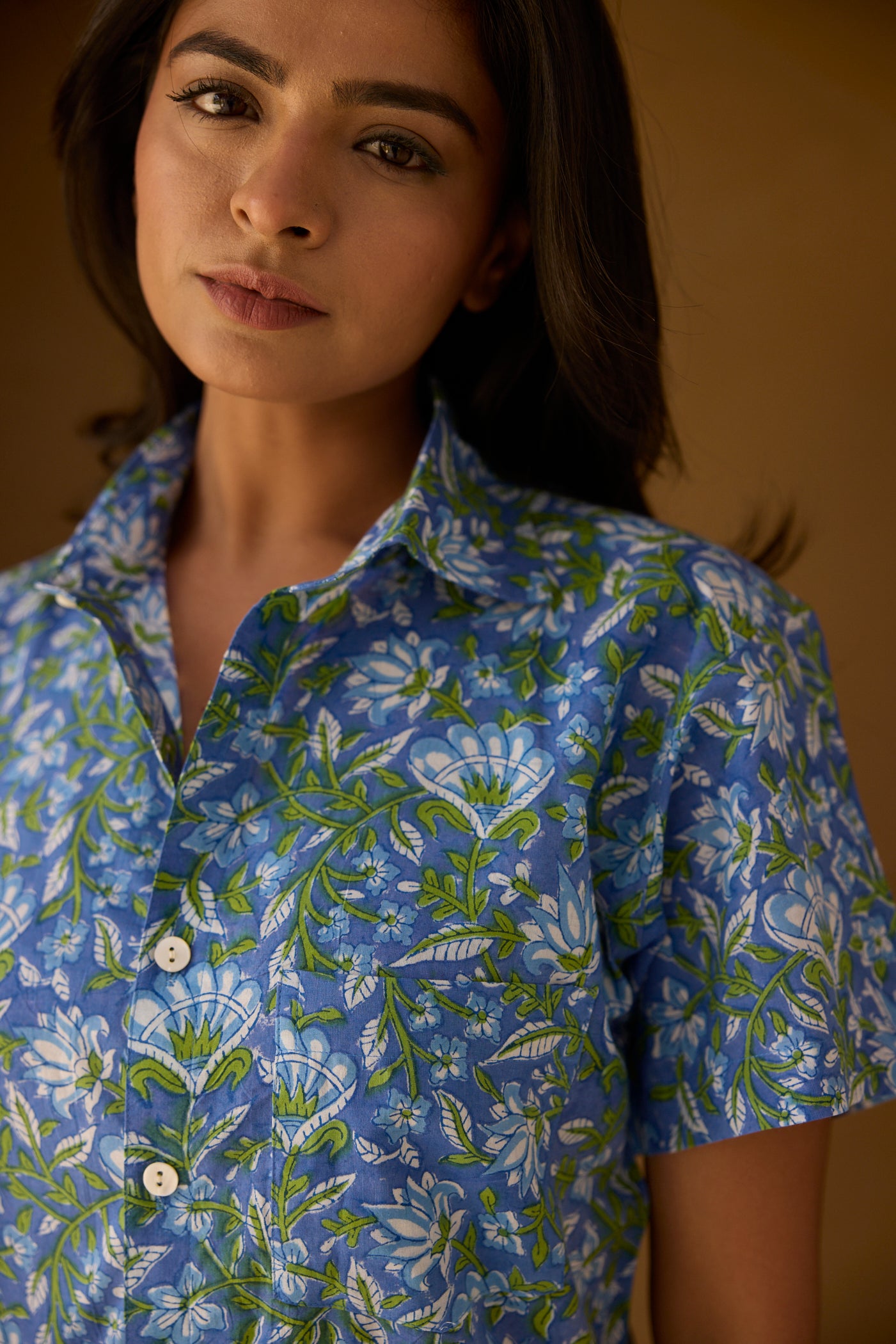 Blue Resort Cotton Women Shirt