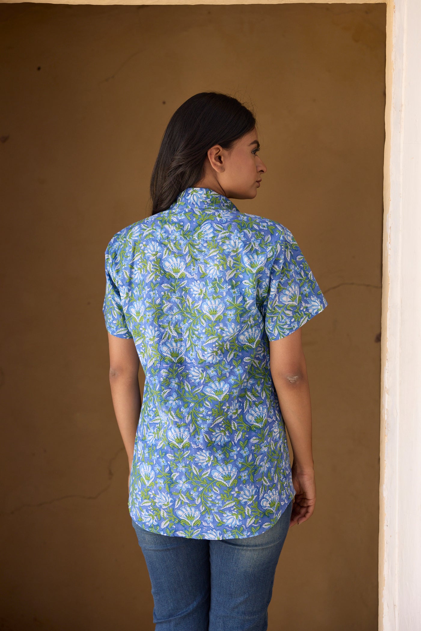 Blue Resort Cotton Women Shirt