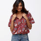 Red Lotus Print Cotton Shirt