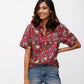 Red Lotus Print Cotton Shirt